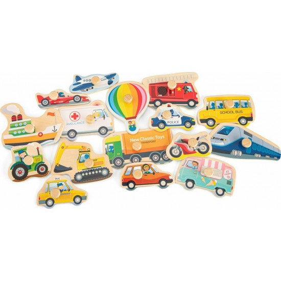 New Classic Toys Ξύλινο Peg Puzzle Transport 16 pcs 10442
