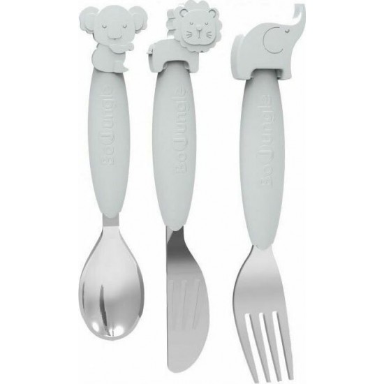 Bo Jungle Σετ Βρεφικά Μαχαιροπίρουνα B-Silicone από Μέταλλο Grey 3τμχ B500660