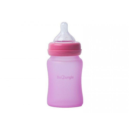 Bo Jungle Thermo Bottle Γυάλινο Μπιμπερό  με Θηλή Σιλικόνης Ροζ 0m+ 150ml B595010