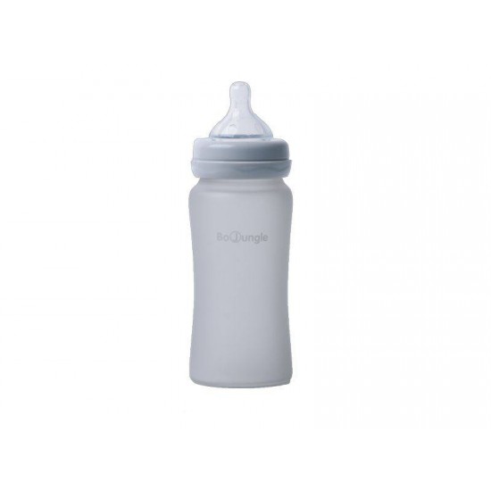 Bo Jungle Thermo Bottle Γυάλινο Μπιμπερό  με Θηλή Σιλικόνης Γκρι 3m+ 240ml B595120
