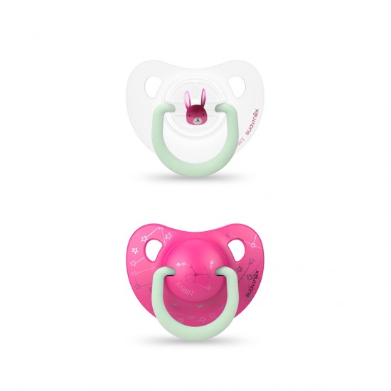 Suavinex Πιπίλες Σιλικόνης για 0-6 μηνών Rabbit Νυκτός Pink 2τμχ 306799