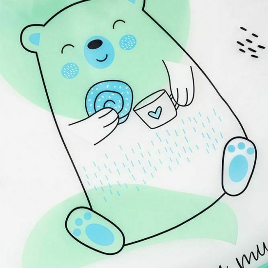 Akuku Αδιάβροχη Ποδιά Πλαστική με Αυτοκόλλητο  Πρασινη"Αρκουδάκι" με Μανίκια A0518