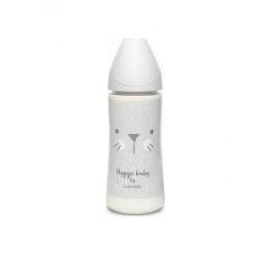 Suavinex Πλαστικό Μπιμπερό Hygge Κατά των Κολικών με Θηλή Σιλικόνης 360ml για 3-6 μηνών Γκρι Whiskers 306696