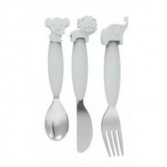 Bo Jungle Σετ Βρεφικά Μαχαιροπίρουνα B-Silicone από Μέταλλο Grey 3τμχ B500660