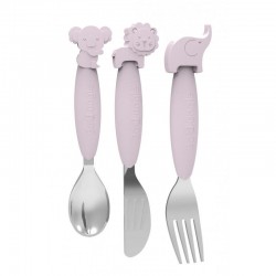 Bo Jungle Σετ Βρεφικά Μαχαιροπίρουνα B-Silicone από Μέταλλο Pink 3τμχ B500680