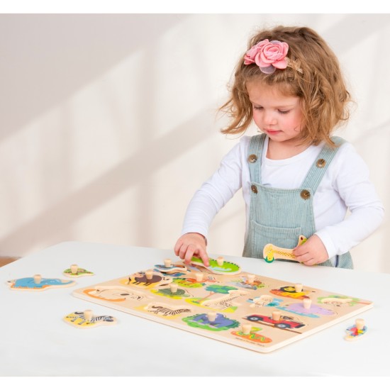 New Classic Toys Ξύλινο Peg Puzzle Safari 16 pcs 10441