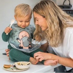 Babyono Αδιάβροχη Ποδιά Πλαστική με Ενιαίο Λαιμό "Creative Baby" Pink Penguin για 36 m+ BN840/1