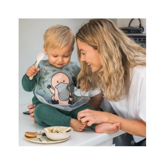 Babyono Αδιάβροχη Ποδιά Πλαστική με Ενιαίο Λαιμό "Creative Baby" Pink Penguin για 36 m+ BN840/1