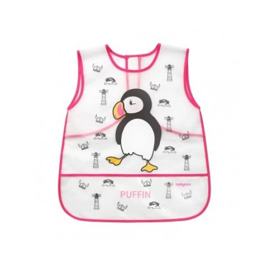 Babyono Αδιάβροχη Ποδιά Πλαστική με Ενιαίο Λαιμό "Creative Baby" Pink Penguin για 36 m+ BN840/1