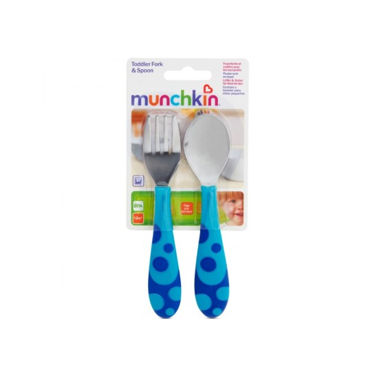 Munchkin Βρεφικό Σετ Πιρούνι Και Κουτάλι μεταλλικα 12m+ Μπλε 11404