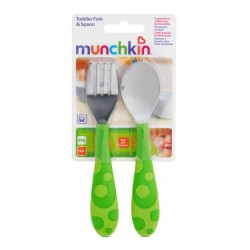 Munchkin Βρεφικό Σετ Πιρούνι Και Κουτάλι μεταλλικα 12m+ Πράσινο 11404