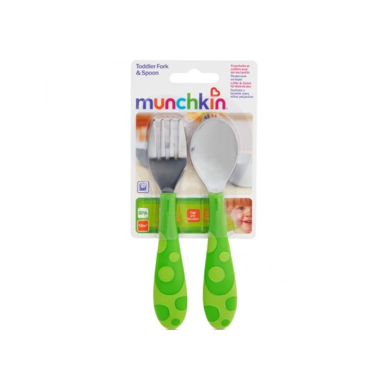 Munchkin Βρεφικό Σετ Πιρούνι Και Κουτάλι μεταλλικα 12m+ Πράσινο 11404