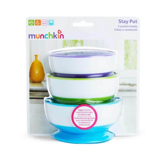 Munchkin Πολύχρωμα Μπωλ Φαγητού με Βεντούζα Blue/Purple 3τμχ 1107502