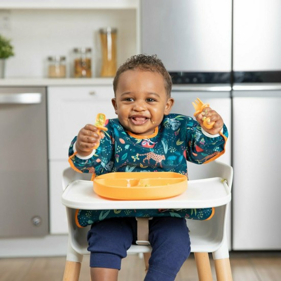 Bumkins Αδιάβροχη Ποδιά Πλαστική με Κορδόνι Sleeved Bib με Τσέπη & Μανίκια Jungle για 6-24m+ 331428