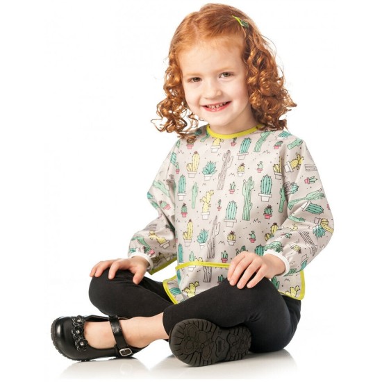 Bumkins Αδιάβροχη Ποδιά Πλαστική με Κορδόνι Sleeved Bib με Τσέπη & Μανίκια Cacti για 6-24m+ 3307111