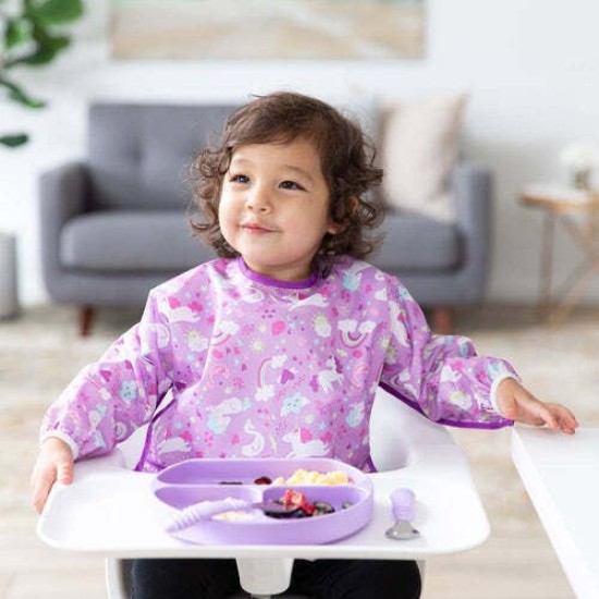 Bumkins Αδιάβροχη Ποδιά Πλαστική με Κορδόνι Sleeved Bib Unicorns με Τσέπη & Μανίκια για 6-24m+ 331436