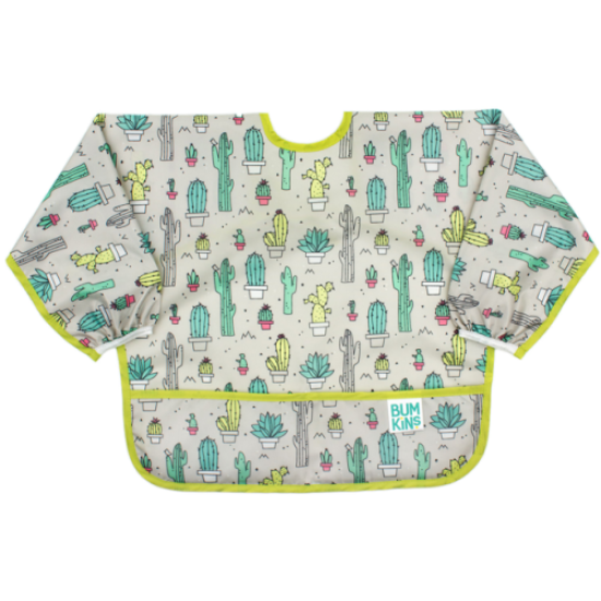Bumkins Αδιάβροχη Ποδιά Πλαστική με Κορδόνι Sleeved Bib με Τσέπη & Μανίκια Cacti για 6-24m+ 3307111