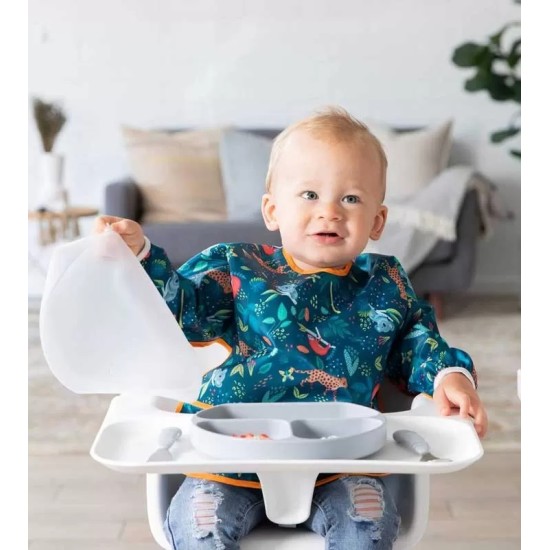Bumkins Αδιάβροχη Ποδιά Πλαστική με Κορδόνι Sleeved Bib με Τσέπη & Μανίκια Jungle για 6-24m+ 331428