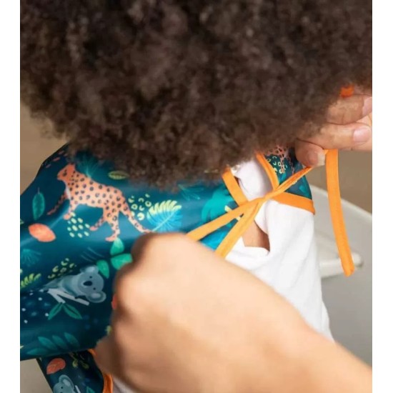 Bumkins Αδιάβροχη Ποδιά Πλαστική με Κορδόνι Sleeved Bib με Τσέπη & Μανίκια Jungle για 6-24m+ 331428