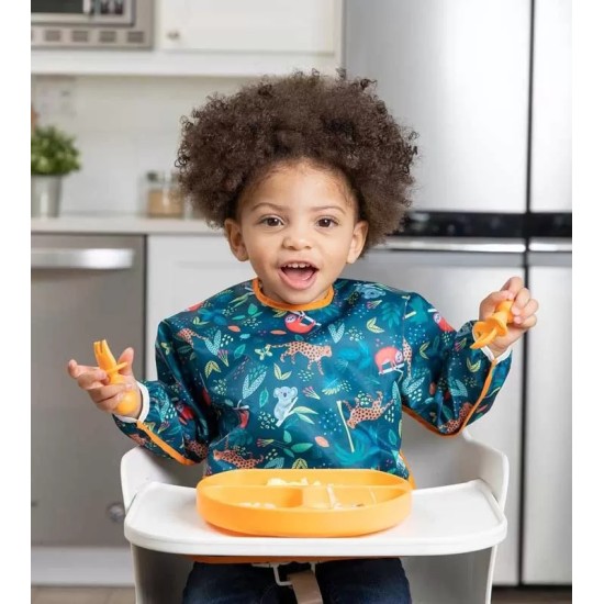 Bumkins Αδιάβροχη Ποδιά Πλαστική με Κορδόνι Sleeved Bib με Τσέπη & Μανίκια Jungle για 6-24m+ 331428