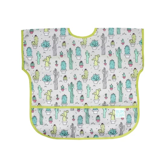 Bumkins Αδιάβροχη Ποδιά Πλαστική με Αυτοκόλλητο Junior Bib με Τσέπη & Κοντά Μανίκια Cacti 1-3 ετών 3308111