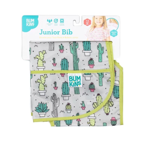 Bumkins Αδιάβροχη Ποδιά Πλαστική με Αυτοκόλλητο Junior Bib με Τσέπη & Κοντά Μανίκια Cacti 1-3 ετών 3308111