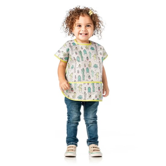 Bumkins Αδιάβροχη Ποδιά Πλαστική με Αυτοκόλλητο Junior Bib με Τσέπη & Κοντά Μανίκια Cacti 1-3 ετών 3308111