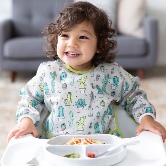 Bumkins Αδιάβροχη Ποδιά Πλαστική με Κορδόνι Sleeved Bib με Τσέπη & Μανίκια Cacti για 6-24m+ 3307111