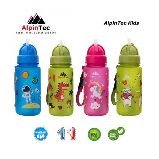 AlpinTec Πλαστικό Παγούρι με καλαμάκι Unicorn Pink 400ml C-400PK-UN