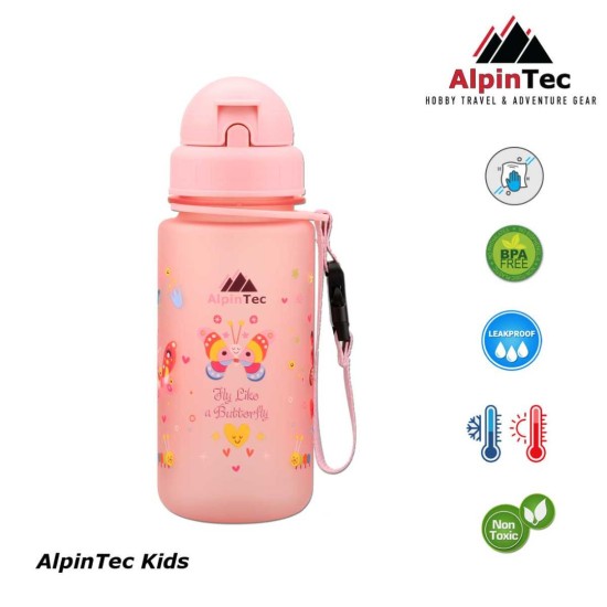 AlpinTec Πλαστικό Παγούρι με καλαμάκι Butterfly light Pink 400ml C-400FL-BU