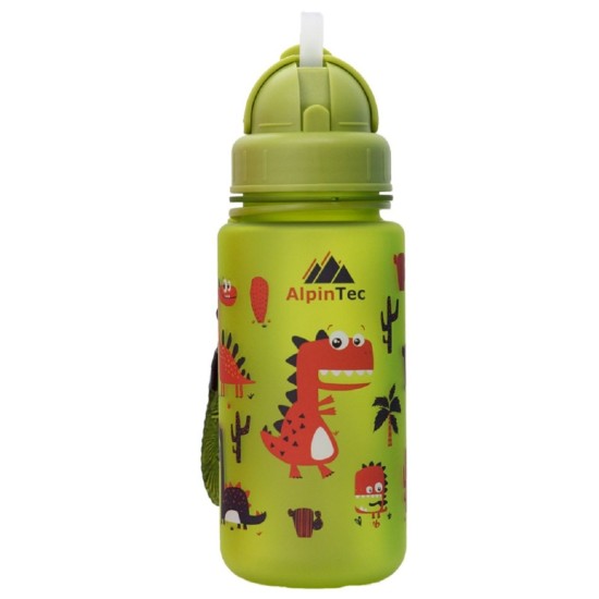 AlpinTec Πλαστικό Παγούρι με καλαμάκι  Dino Green 400ml C-400GN-DIN 