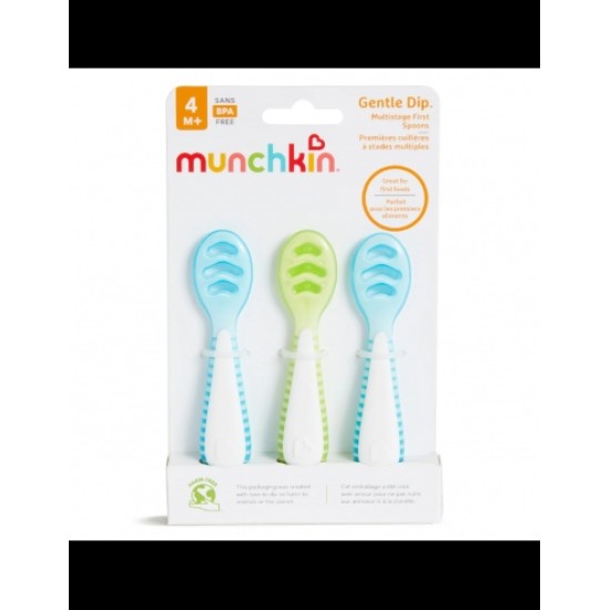 Munchkin Βρεφικό Σετ Εκπαιδευτικά Κουταλάκια Gentle Dip Self-Feeding 4m+ Blue-Green 3τεμ 90262