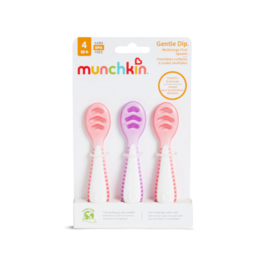 Munchkin Βρεφικό Σετ Εκπαιδευτικά Κουταλάκια Gentle Dip Self-Feeding 4m+ Pink-Purple 3τεμ 91510