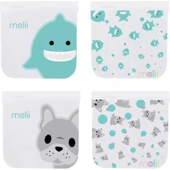 Melii Επαναχρησιμοποιούμενα Τσαντάκια για σνακ 2 Bulldog + 2 Shark 4τεμ MEL21210