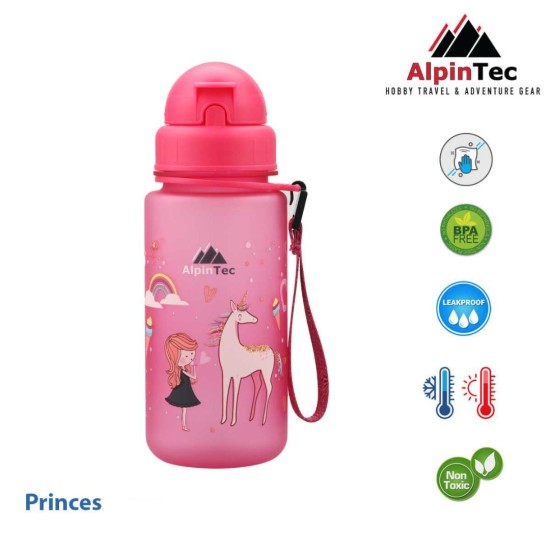 AlpinTec Πλαστικό Παγούρι με καλαμάκι Princes Pink 400ml C-400PK-PR