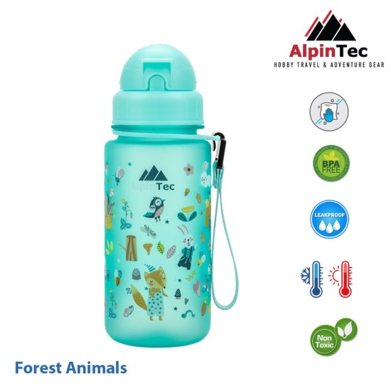 AlpinTec Πλαστικό Παγούρι με καλαμάκι Forest Animals Spindrift Blue 400ml C-400SPB-FA