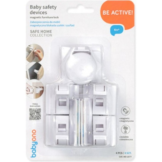 Babyono Προστατευτικά για Ντουλάπια & Συρτάρια με Μαγνήτη από Πλαστικό σε Λευκό Χρώμα 4τμχ  