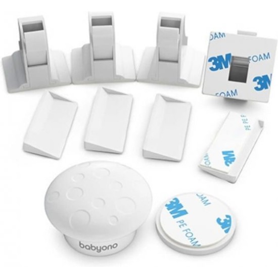 Babyono Προστατευτικά για Ντουλάπια & Συρτάρια με Μαγνήτη από Πλαστικό σε Λευκό Χρώμα 4τμχ  