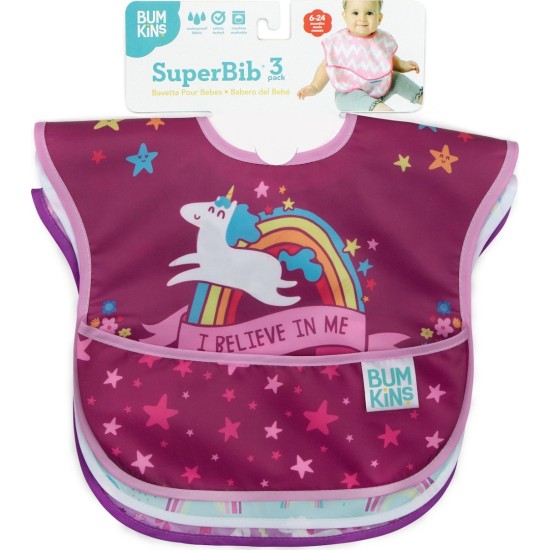 Bumkins Superbib Girl Unicorns Αδιάβροχες Σαλιάρες με Τσέπη, Σετ 3τμχ 6-24m 3313004