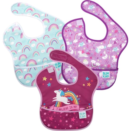 Bumkins Superbib Girl Unicorns Αδιάβροχες Σαλιάρες με Τσέπη, Σετ 3τμχ 6-24m 3313004