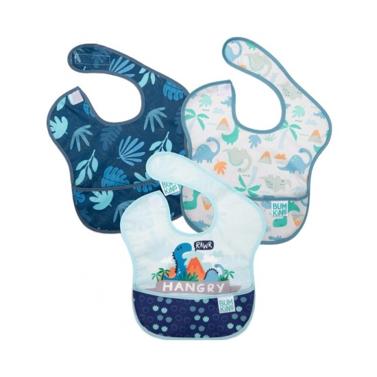 Bumkins Superbib Boy Dino Αδιάβροχες Σαλιάρες με Τσέπη,Σετ 3τμχ 6-24m 3313003