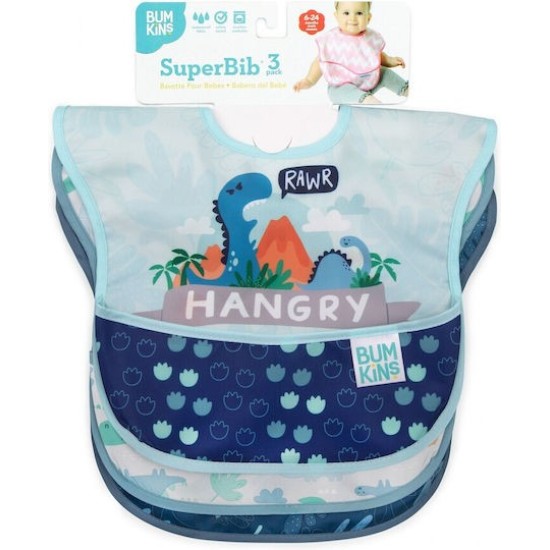 Bumkins Superbib Boy Dino Αδιάβροχες Σαλιάρες με Τσέπη,Σετ 3τμχ 6-24m 3313003