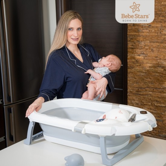 Bebe Stars Πτυσσόμενη Μπανιέρα Μωρού με Θερμόμετρο Whale Olive 26-176