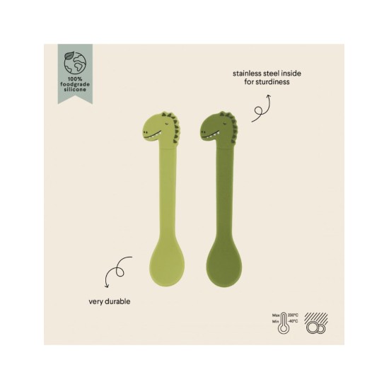 Trixie Βρεφικό Σετ με Κουτάλια από Σιλικόνη 2τμχ Πράσινα Mr. Dino 77883