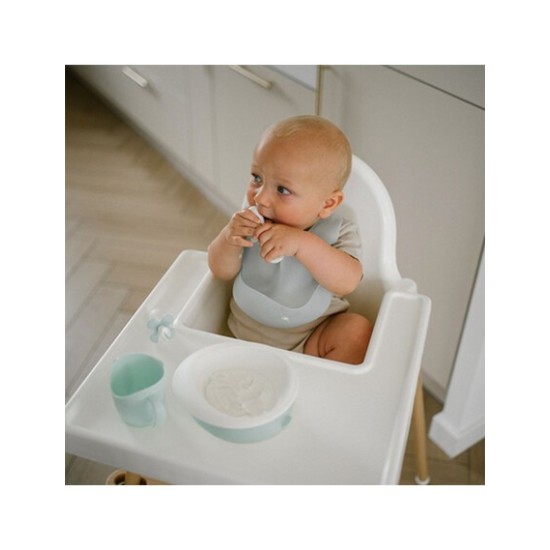 BabyOno Σαλιάρα σιλικόνης με θήκη περισυλλογής τροφίμων 6m+ Turquoise BN1598/01