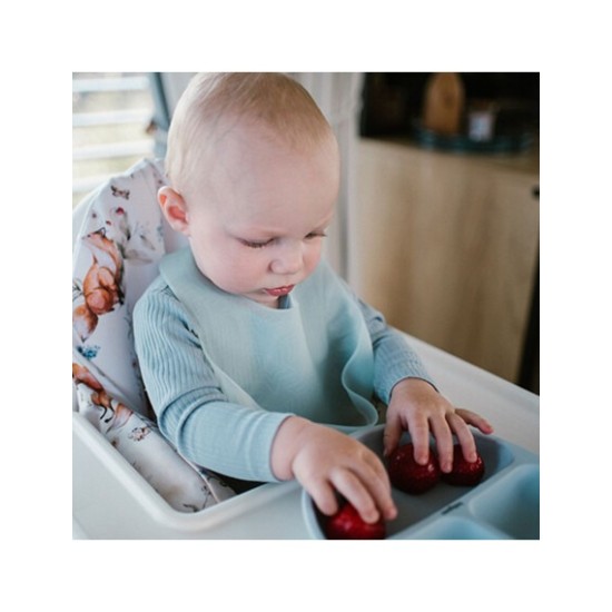 BabyOno Σαλιάρα σιλικόνης με θήκη περισυλλογής τροφίμων 6m+ Turquoise BN1598/01