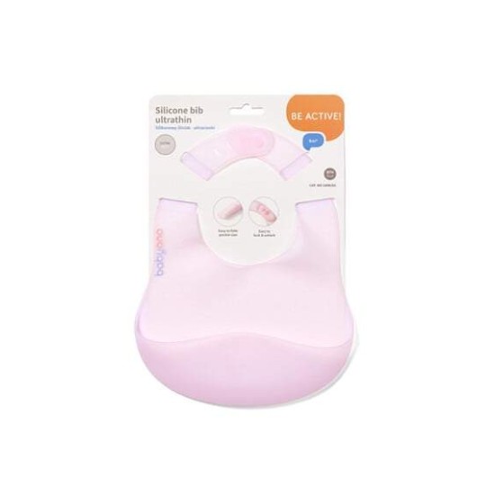 BabyOno Σαλιάρα σιλικόνης με θήκη περισυλλογής τροφίμων 6m+ Pink BN1598/02