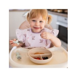 BabyOno Πιάτο σιλικόνης με 3 θέσεις, καπάκι & βάση με βεντούζα - Μπεζ 6+m BN1661/03