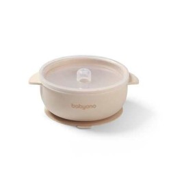 BabyOno Μπολάκι σιλικόνης με λαβές, καπάκι & βάση με βεντούζα - Μπεζ 6+m BN1662/03