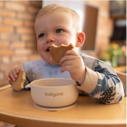 BabyOno Μπολάκι σιλικόνης με λαβές, καπάκι & βάση με βεντούζα - Μπεζ 6+m BN1662/03
